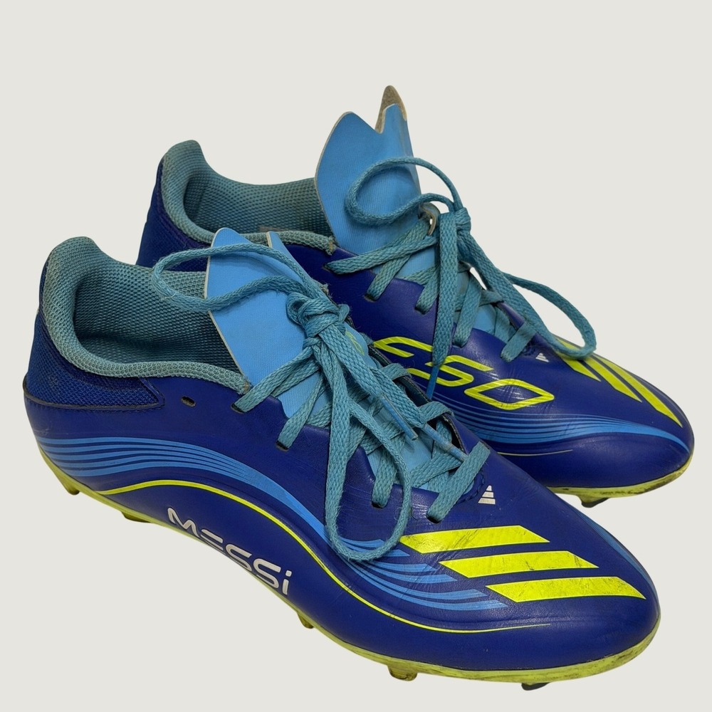 Adidas F50 League Messi Club Soccer Shoes Kids Blue Yellow Size 5.5 Outdoor